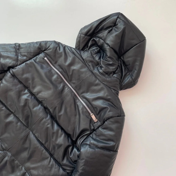 Walter Baker Robert Lamb Leather Longline Hooded Jacket In Black, Size Large - Picture 15 of 16